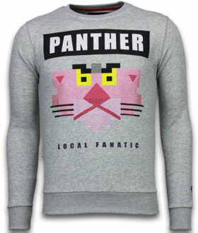Local Fanatic Panther - Rhinestone Sweater - Grijs - Maten: L