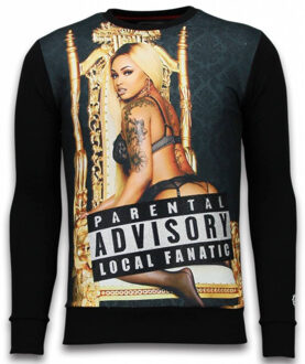 Local Fanatic Parental Advisory - Digital Rhinestone Sweater - Zwart - Maten: L