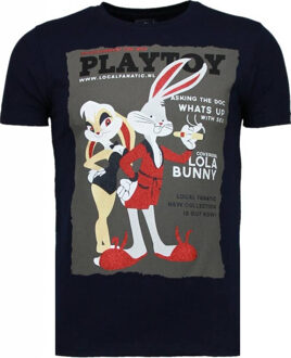 Local Fanatic Playtoy Bunny - Rhinestone T-shirt - Navy - Maten: XXL