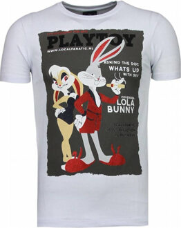Local Fanatic Playtoy Bunny - Rhinestone T-shirt - Wit - Maten: XXL