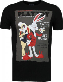 Local Fanatic Playtoy Bunny - Rhinestone T-shirt - Zwart - Maten: XXL