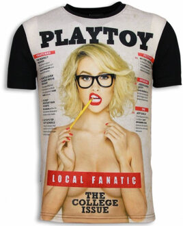 Local Fanatic Playtoy The College Issue - Digital Rhinestone T-shirt - Zwart - Maten: L