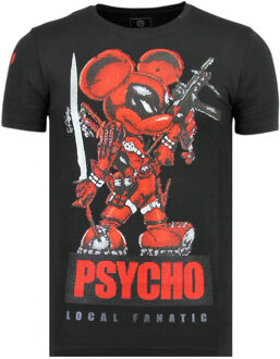 Local Fanatic Psycho Mouse - Bedrukte T shirt Mannen - 6321Z - Zwart - Maten: L