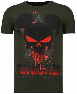 Local Fanatic Punisher Mickey - Rhinestone T-shirt - Khaki - Maten: XL