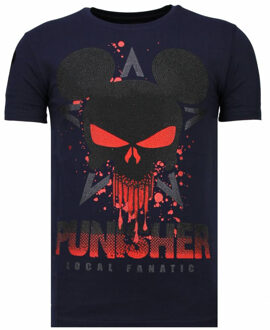 Local Fanatic Punisher Mickey - Rhinestone T-shirt - Navy - Maten: L