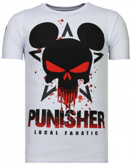 Local Fanatic Punisher Mickey - Rhinestone T-shirt - Wit - Maten: L