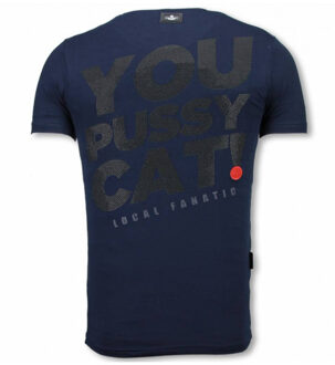 Local Fanatic Pussy cat rhinestone t-shirt Blauw - L