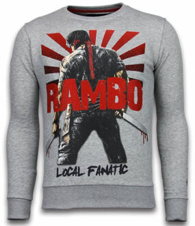 Local Fanatic Rambo - Rhinestone Sweater - Licht Grijs - Maten: L