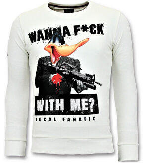 Local Fanatic Rhinestones Sweater Heren - Shooting Duck Gun Trui - Wit - Maten: XXL