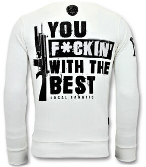 Local Fanatic Rhinestones Sweater Heren - Shooting Duck Gun Trui - Wit - Maten: XXL