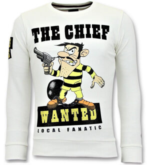 Local Fanatic Rhinestones Sweater Heren - The Chief Wanted Trui - Wit - Maten: XXL