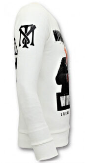 Local Fanatic Rhinestones sweater shooting duck gun trui - maat S Wit