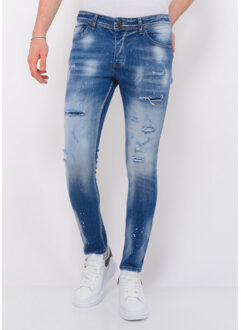 Local Fanatic Ripped stonewashed jeans slim fit - maat 31 Blauw