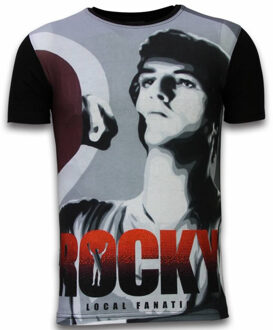 Local Fanatic Rocky Balboa - Digital Rhinestone T-shirt - Zwart - Maten: L