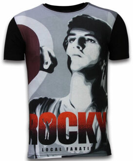 Local Fanatic Rocky Balboa - Digital Rhinestone T-shirt - Zwart - Maten: XL