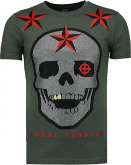 Local Fanatic Rough Player Skull - Rhinestone T-shirt - Groen - Maten: XXL
