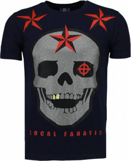 Local Fanatic Rough Player Skull - Rhinestone T-shirt - Navy - Maten: XXL