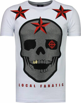 Local Fanatic Rough Player Skull - Rhinestone T-shirt - Wit - Maten: XL