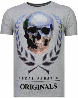 Local Fanatic Skull Originals - Rhinestone T-shirt - Grijs - Maten: XL