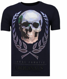 Local Fanatic Skull Originals - Rhinestone T-shirt - Navy - Maten: L
