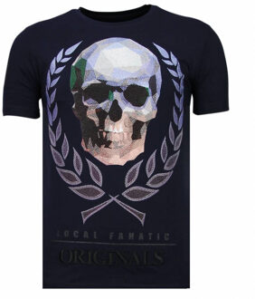 Local Fanatic Skull Originals - Rhinestone T-shirt - Navy - Maten: M