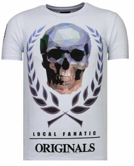 Local Fanatic Skull originals rhinestone t-shirt Wit - L