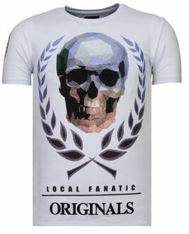 Local Fanatic Skull Originals - Rhinestone T-shirt - Wit - Maten: XXL