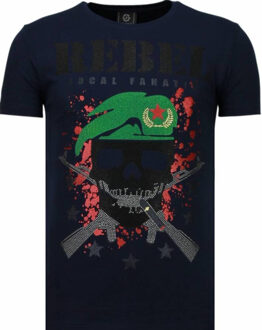 Local Fanatic Skull Rebel - Rhinestone T-shirt - Blauw - Maten: L
