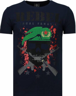 Local Fanatic Skull Rebel - Rhinestone T-shirt - Blauw - Maten: XL