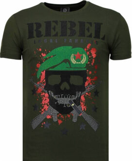Local Fanatic Skull Rebel - Rhinestone T-shirt - Groen - Maten: M