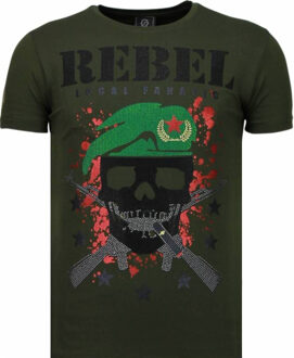 Local Fanatic Skull Rebel - Rhinestone T-shirt - Groen - Maten: XL