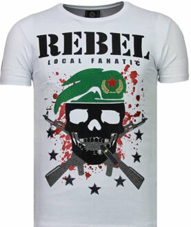 Local Fanatic Skull Rebel - Rhinestone T-shirt - Wit - Maten: M