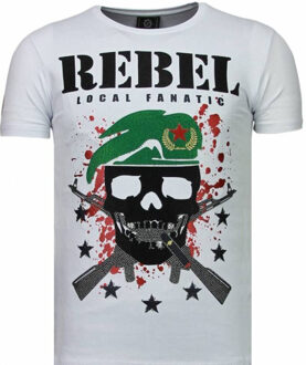 Local Fanatic Skull Rebel - Rhinestone T-shirt - Wit - Maten: XXL