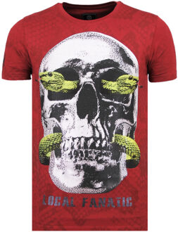 Local Fanatic Skull Snake - Fun T shirt Mannen - 6326B - Bordeaux - Maten: L