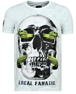 Local Fanatic Skull Snake - Strakke T shirt Mannen - 6326W - Wit - Maten: L