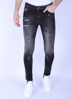 Local Fanatic Slim fit stone wash jeans met gaten 1102 Grijs - 30