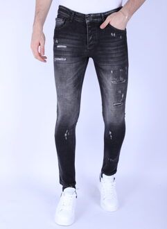 Local Fanatic Slim fit stone wash jeans met gaten 1102 Grijs - 33