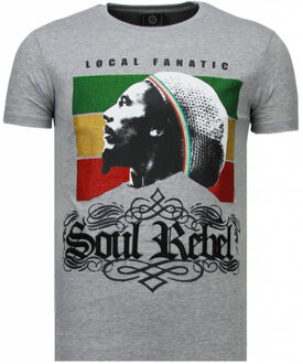 Local Fanatic Soul Rebel Bob - Rhinestone T-shirt - Grijs - Maten: L