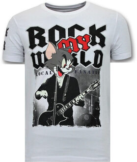 Local Fanatic Stoere T-Shirt Heren - Rock My World Cat - Wit - Maten: L