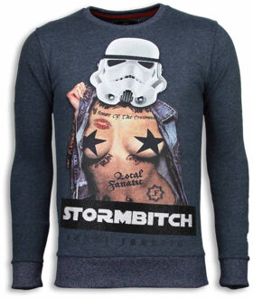 Local Fanatic Stormbitch - Rhinestone Sweater - Blauw - Maten: L