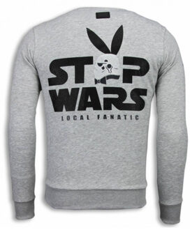 Local Fanatic Stormbitch - Rhinestone Sweater - Licht Grijs - Maten: M