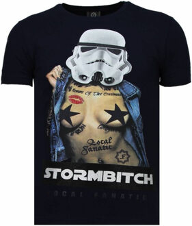 Local Fanatic Stormbitch - Rhinestone T-shirt - Blauw - Maten: L