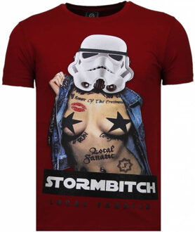 Local Fanatic Stormbitch - Rhinestone T-shirt - Bordeaux - Maten: S