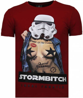 Local Fanatic Stormbitch - Rhinestone T-shirt - Bordeaux - Maten: XXL