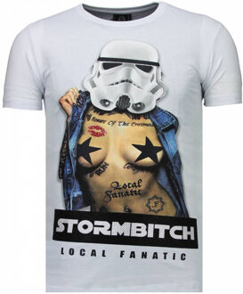 Local Fanatic Stormbitch - Rhinestone T-shirt - Wit - Maten: M