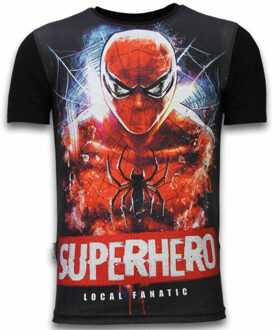 Local Fanatic Superhero - Digital Rhinestone T-shirt - Zwart - Maten: L