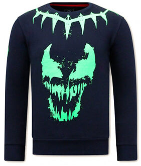 Local Fanatic Sweater met print venom face neon - maat XL Blauw