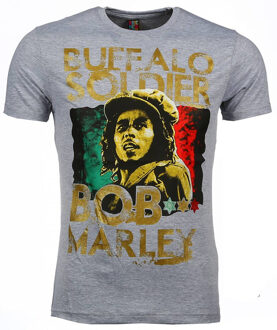 Local Fanatic T-shirt - Bob Marley Buffalo Soldier Print - Grijs - Maat: XS