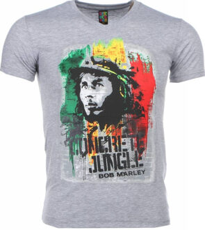 Local Fanatic T-shirt - Bob Marley Concrete Jungle Print - Grijs - Maat: S