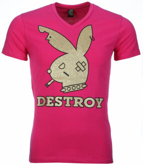 Local Fanatic T-shirt - Destroy Print - Roze - Maten: L